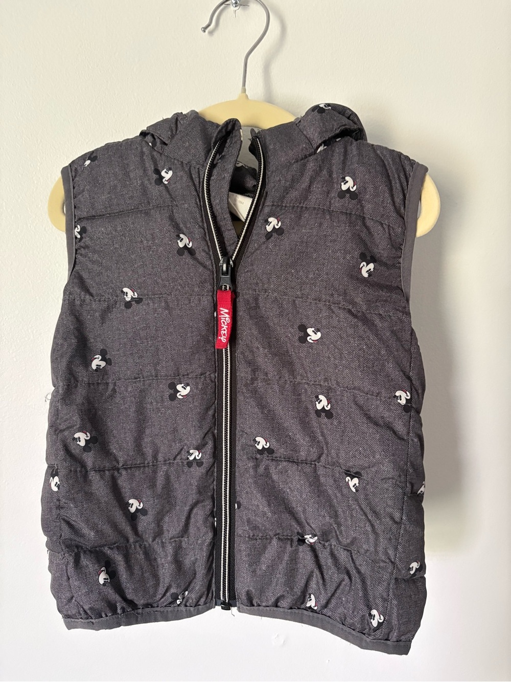 Disney Black Hooded Puffer Vest with Mickey Print